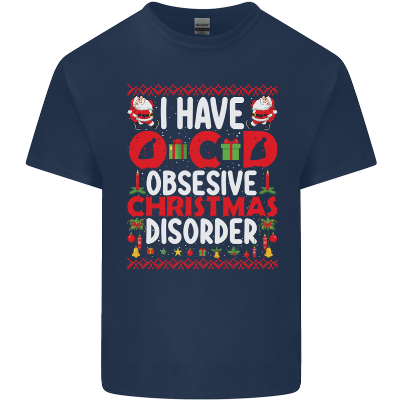 Christmas OCD Funny Xmas Mens Cotton T-Shirt Tee Top Navy Blue