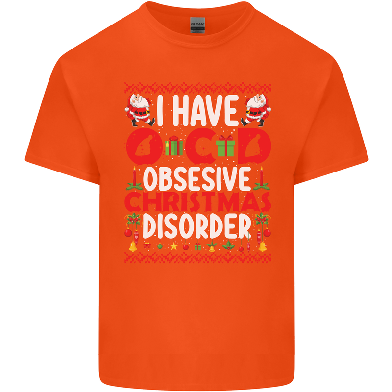 Christmas OCD Funny Xmas Mens Cotton T-Shirt Tee Top Orange