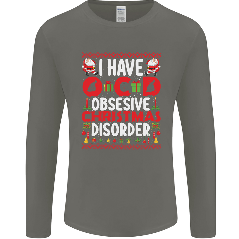 Christmas OCD Funny Xmas Mens Long Sleeve T-Shirt Charcoal
