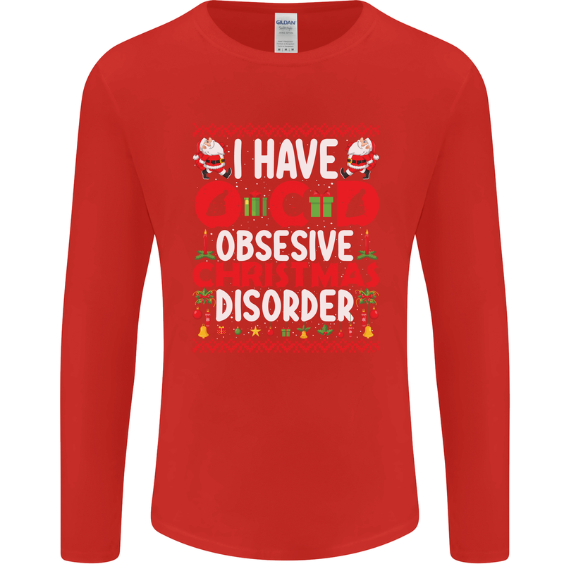 Christmas OCD Funny Xmas Mens Long Sleeve T-Shirt Red