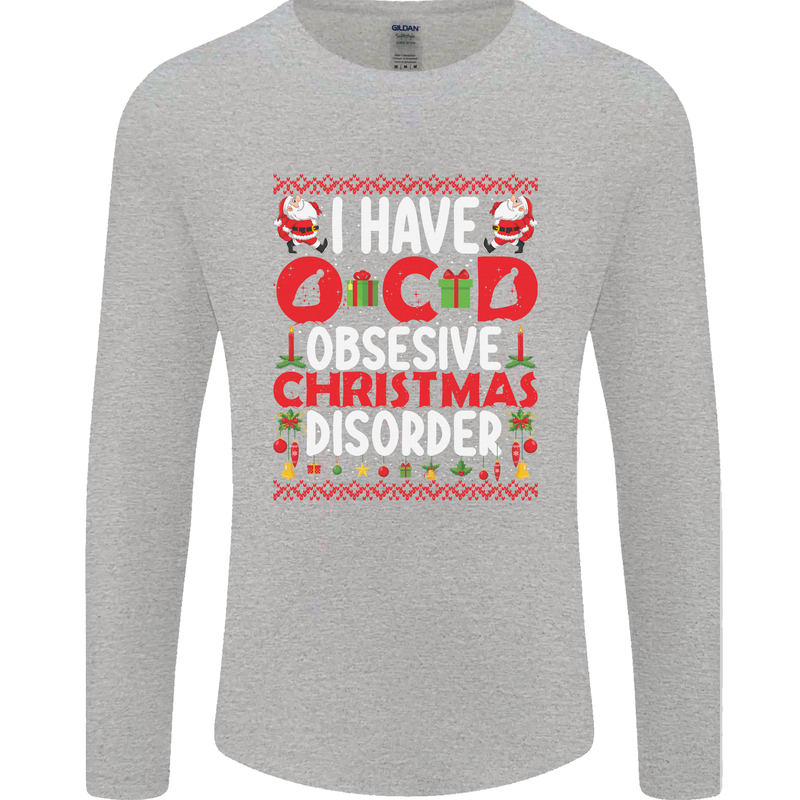 Christmas OCD Funny Xmas Mens Long Sleeve T-Shirt Sports Grey