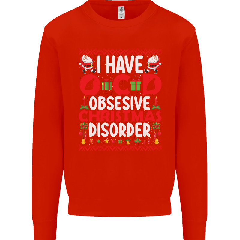 Christmas OCD Funny Xmas Mens Sweatshirt Jumper Bright Red