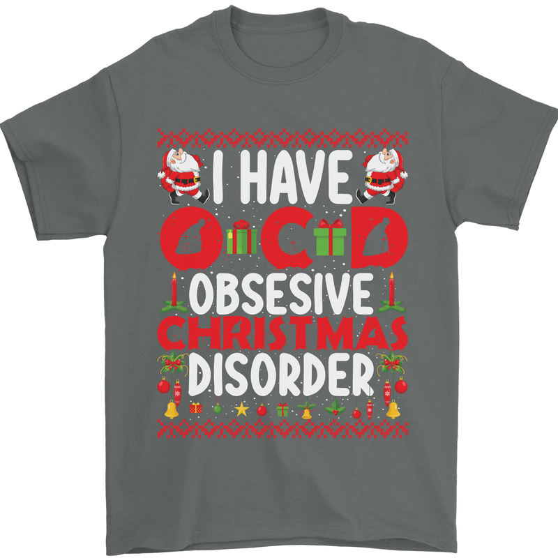 Christmas OCD Funny Xmas Mens T-Shirt Cotton Gildan Charcoal