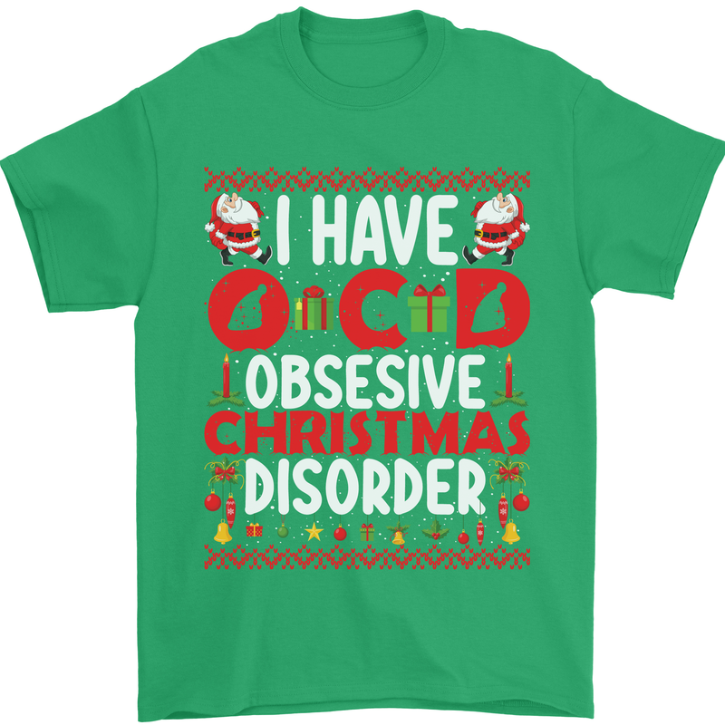 Christmas OCD Funny Xmas Mens T-Shirt Cotton Gildan Irish Green