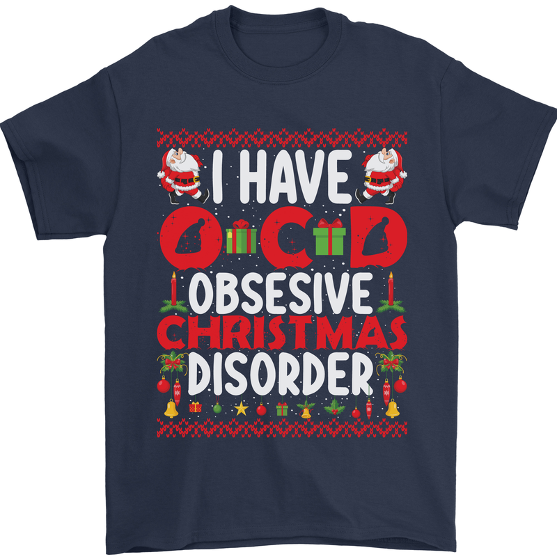 Christmas OCD Funny Xmas Mens T-Shirt Cotton Gildan Navy Blue