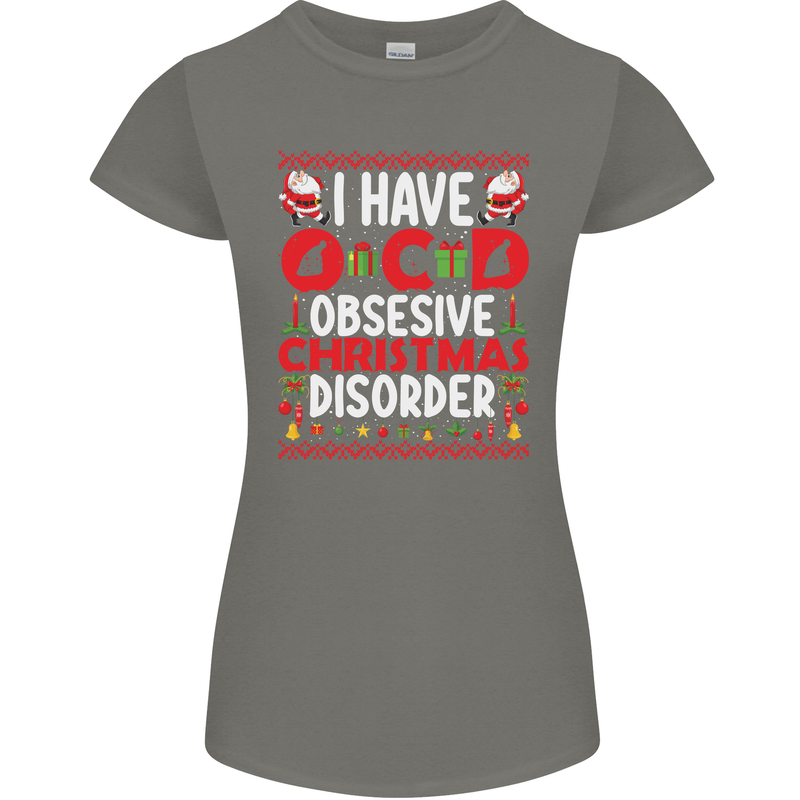 Christmas OCD Funny Xmas Womens Petite Cut T-Shirt Charcoal