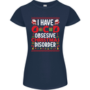 Christmas OCD Funny Xmas Womens Petite Cut T-Shirt Navy Blue