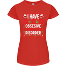 Christmas OCD Funny Xmas Womens Petite Cut T-Shirt Red