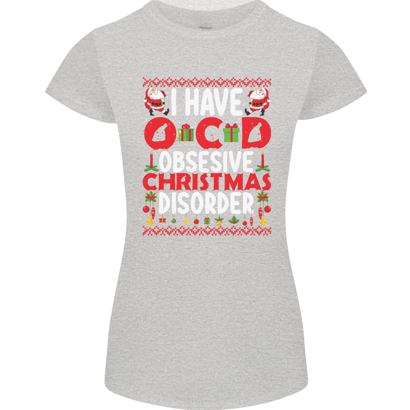 Christmas OCD Funny Xmas Womens Petite Cut T-Shirt Sports Grey