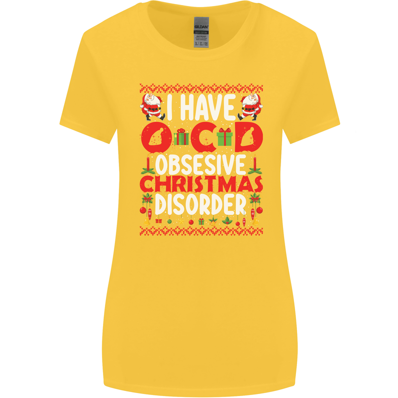 Christmas OCD Funny Xmas Womens Wider Cut T-Shirt Yellow