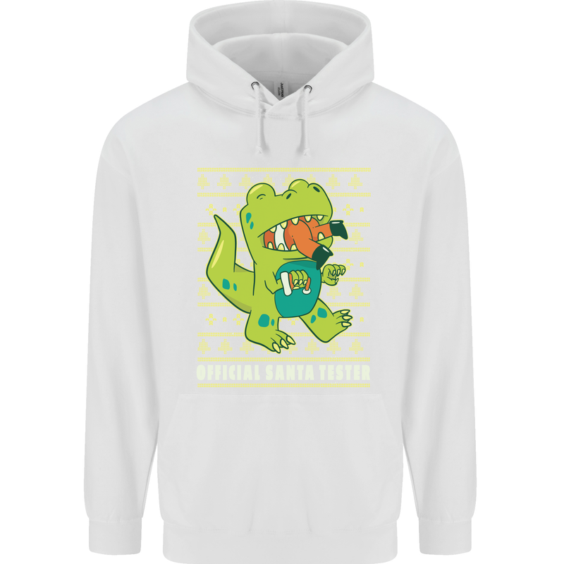 Christmas Official Santa T-Rex Dinosaur Mens 80% Cotton Hoodie White