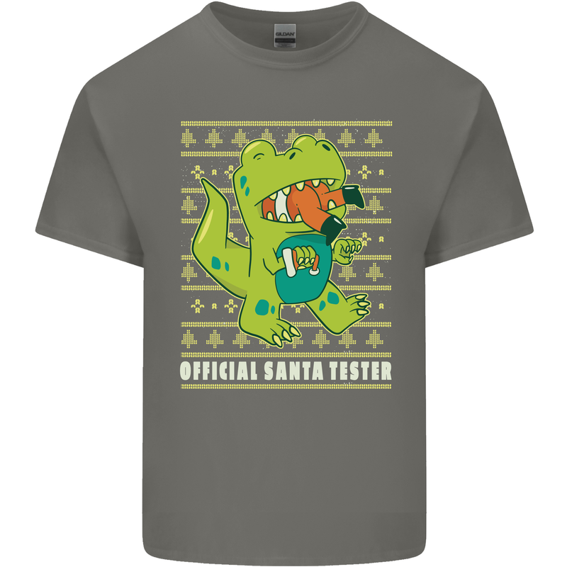 Christmas Official Santa T-Rex Dinosaur Mens Cotton T-Shirt Tee Top Charcoal