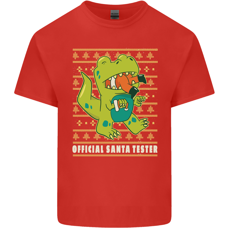 Christmas Official Santa T-Rex Dinosaur Mens Cotton T-Shirt Tee Top Red