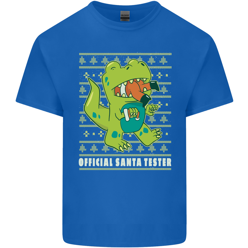 Christmas Official Santa T-Rex Dinosaur Mens Cotton T-Shirt Tee Top Royal Blue