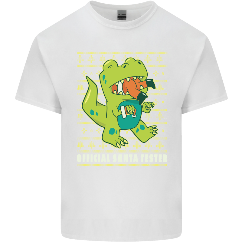 Christmas Official Santa T-Rex Dinosaur Mens Cotton T-Shirt Tee Top White