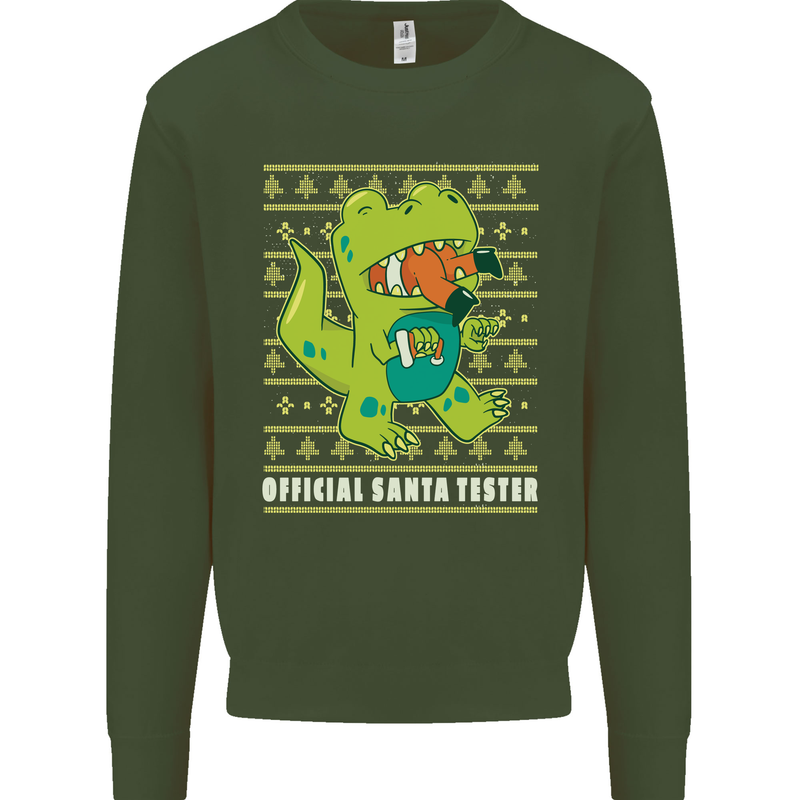 Christmas Official Santa T-Rex Dinosaur Mens Sweatshirt Jumper Forest Green