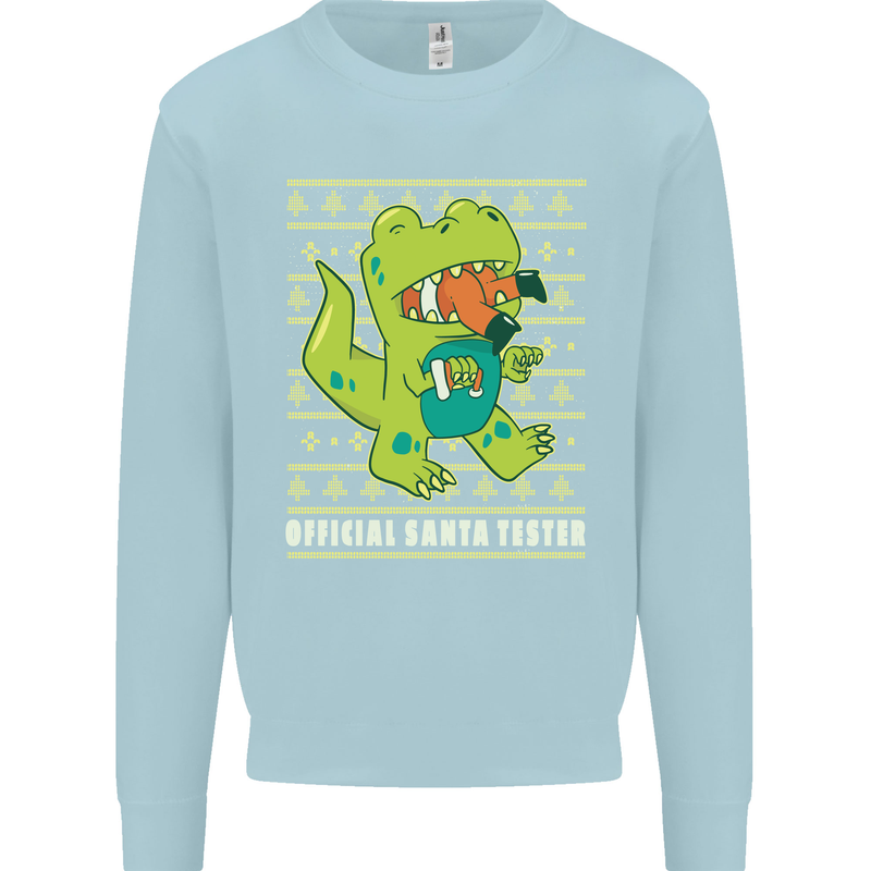 Christmas Official Santa T-Rex Dinosaur Mens Sweatshirt Jumper Light Blue