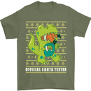 Christmas Official Santa T-Rex Dinosaur Mens T-Shirt Cotton Gildan Military Green
