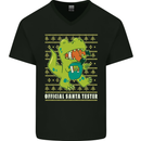 Christmas Official Santa T-Rex Dinosaur Mens V-Neck Cotton T-Shirt Black