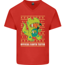 Christmas Official Santa T-Rex Dinosaur Mens V-Neck Cotton T-Shirt Red