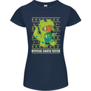 Christmas Official Santa T-Rex Dinosaur Womens Petite Cut T-Shirt Navy Blue