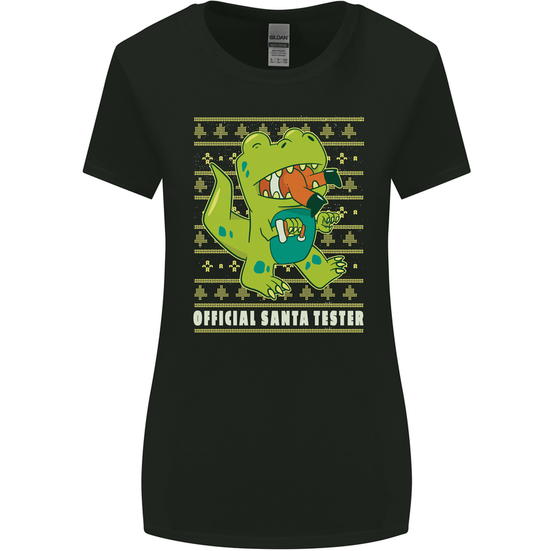 Christmas Official Santa T-Rex Dinosaur Womens Wider Cut T-Shirt Black
