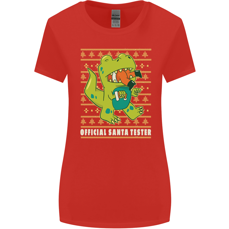 Christmas Official Santa T-Rex Dinosaur Womens Wider Cut T-Shirt Red