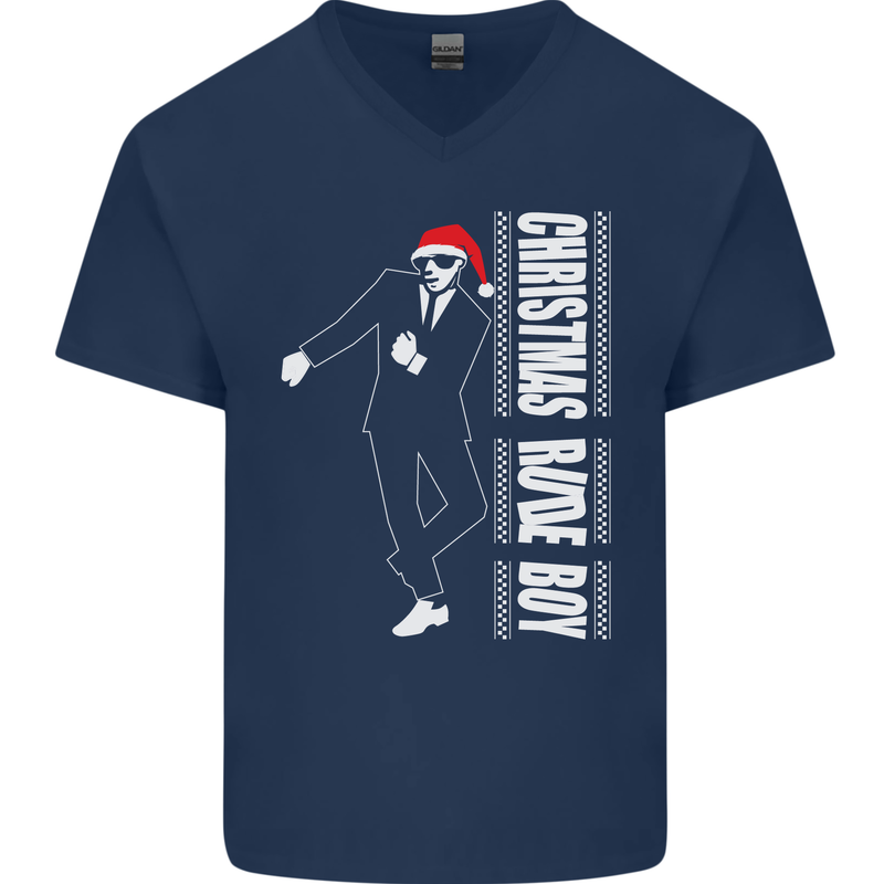 Christmas Original Rude Boy 2Tone 2 Tone Mens V-Neck Cotton T-Shirt Navy Blue