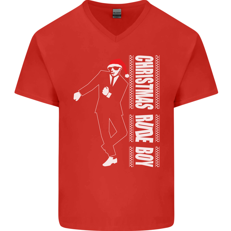 Christmas Original Rude Boy 2Tone 2 Tone Mens V-Neck Cotton T-Shirt Red