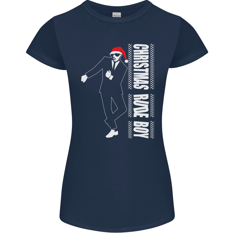 Christmas Original Rude Boy 2Tone 2 Tone Womens Petite Cut T-Shirt Navy Blue