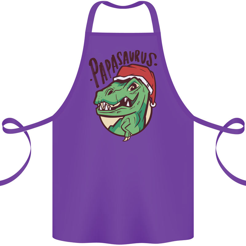 Christmas Papasaurus T-Rex Dinosaur Cotton Apron 100% Organic Purple