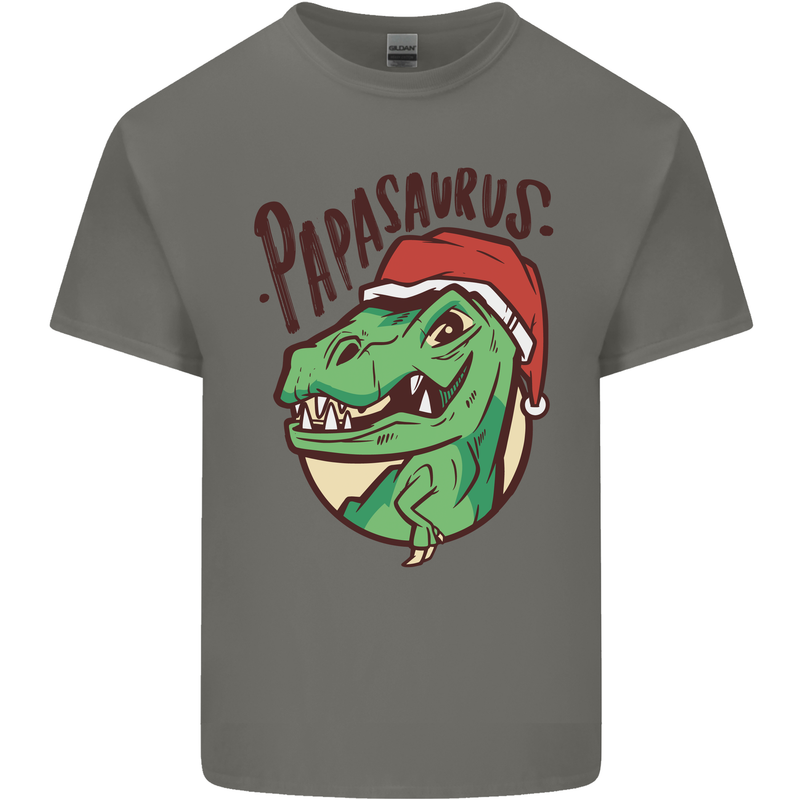 Christmas Papasaurus T-Rex Dinosaur Mens Cotton T-Shirt Tee Top Charcoal