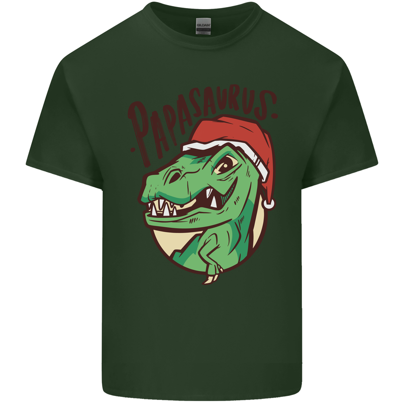 Christmas Papasaurus T-Rex Dinosaur Mens Cotton T-Shirt Tee Top Forest Green