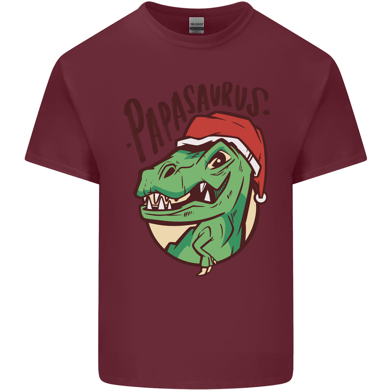 Christmas Papasaurus T-Rex Dinosaur Mens Cotton T-Shirt Tee Top Maroon