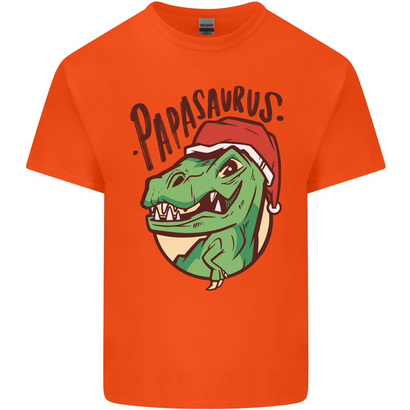 Christmas Papasaurus T-Rex Dinosaur Mens Cotton T-Shirt Tee Top Orange