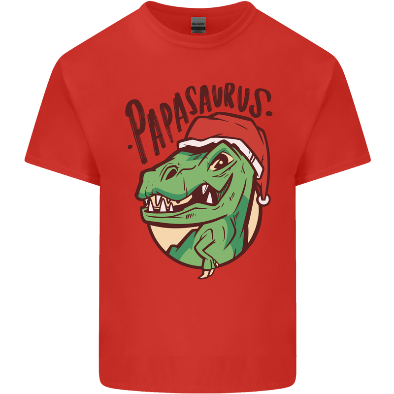 Christmas Papasaurus T-Rex Dinosaur Mens Cotton T-Shirt Tee Top Red