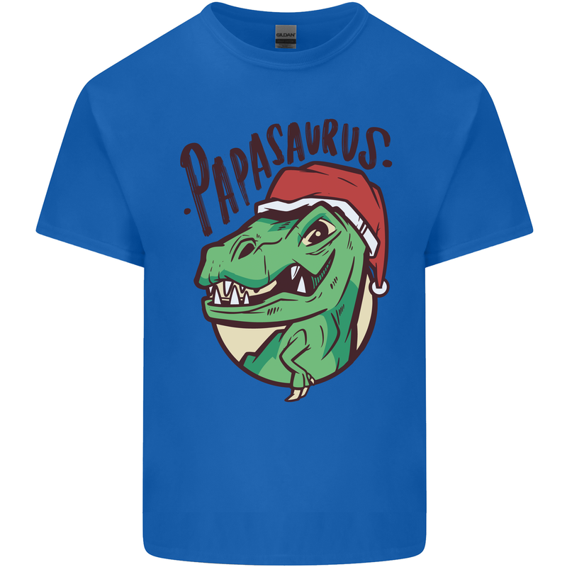 Christmas Papasaurus T-Rex Dinosaur Mens Cotton T-Shirt Tee Top Royal Blue