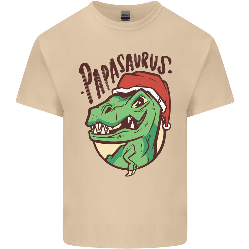 Christmas Papasaurus T-Rex Dinosaur Mens Cotton T-Shirt Tee Top Sand