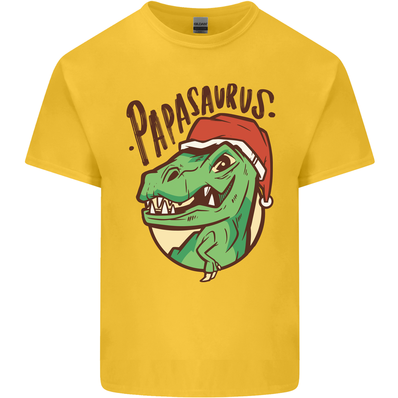 Christmas Papasaurus T-Rex Dinosaur Mens Cotton T-Shirt Tee Top Yellow
