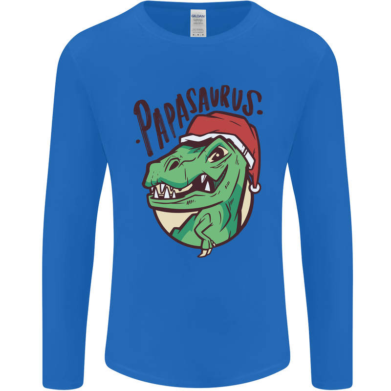 Christmas Papasaurus T-Rex Dinosaur Mens Long Sleeve T-Shirt Royal Blue