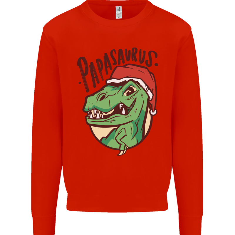 Christmas Papasaurus T-Rex Dinosaur Mens Sweatshirt Jumper Bright Red
