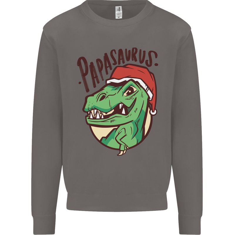 Christmas Papasaurus T-Rex Dinosaur Mens Sweatshirt Jumper Charcoal