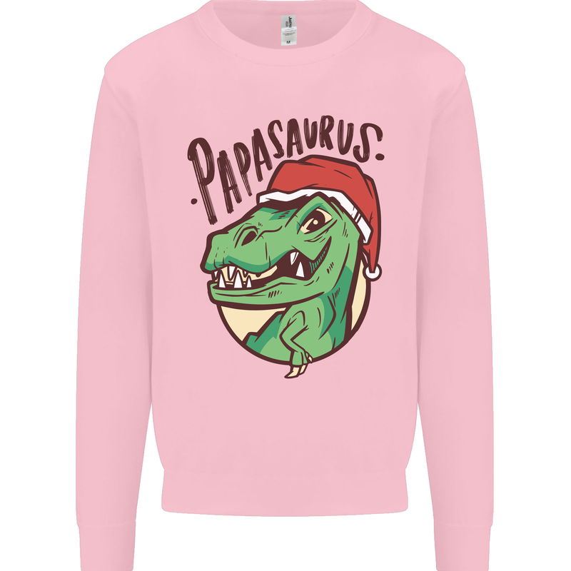 Christmas Papasaurus T-Rex Dinosaur Mens Sweatshirt Jumper Light Pink