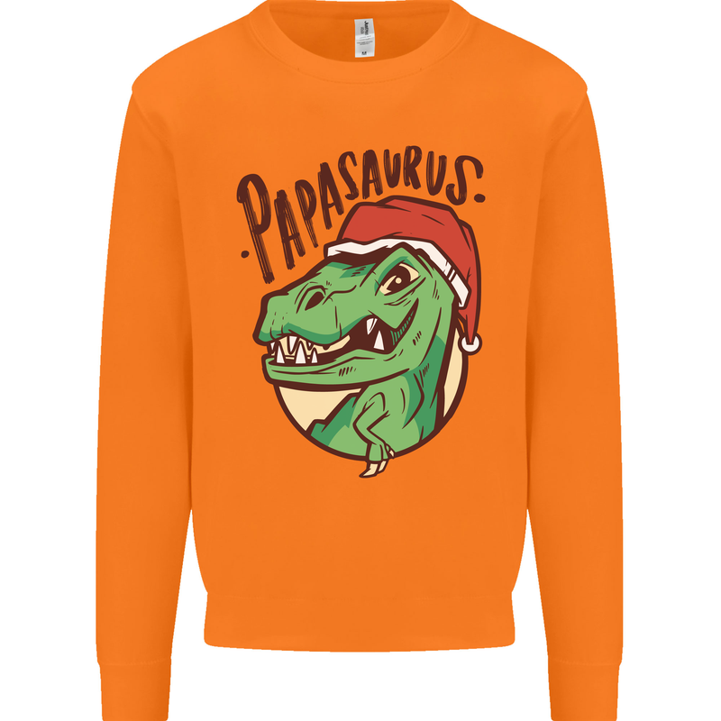 Christmas Papasaurus T-Rex Dinosaur Mens Sweatshirt Jumper Orange