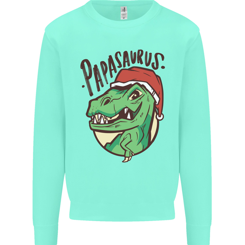 Christmas Papasaurus T-Rex Dinosaur Mens Sweatshirt Jumper Peppermint