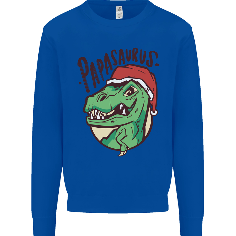 Christmas Papasaurus T-Rex Dinosaur Mens Sweatshirt Jumper Royal Blue