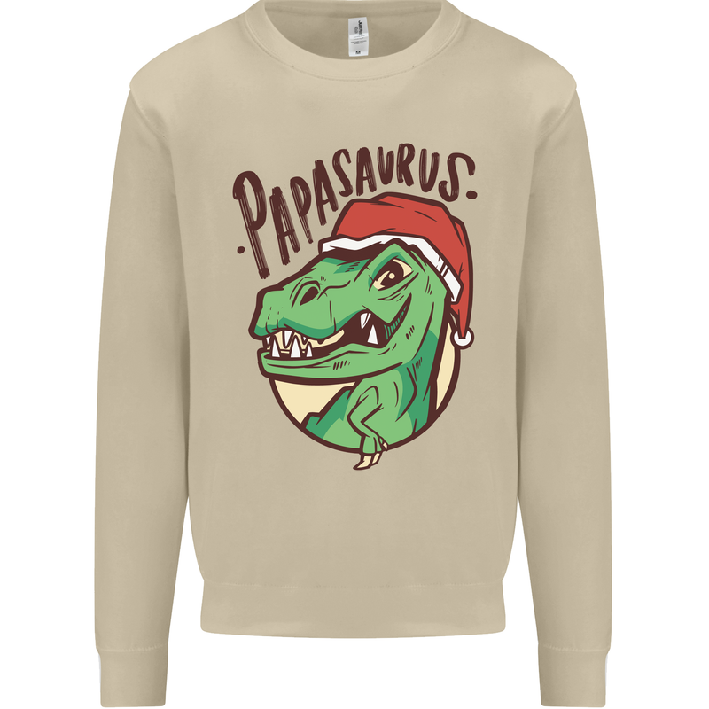 Christmas Papasaurus T-Rex Dinosaur Mens Sweatshirt Jumper Sand