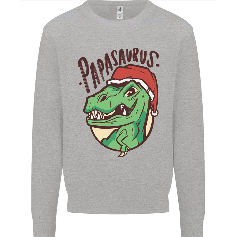 Christmas Papasaurus T-Rex Dinosaur Mens Sweatshirt Jumper Sports Grey