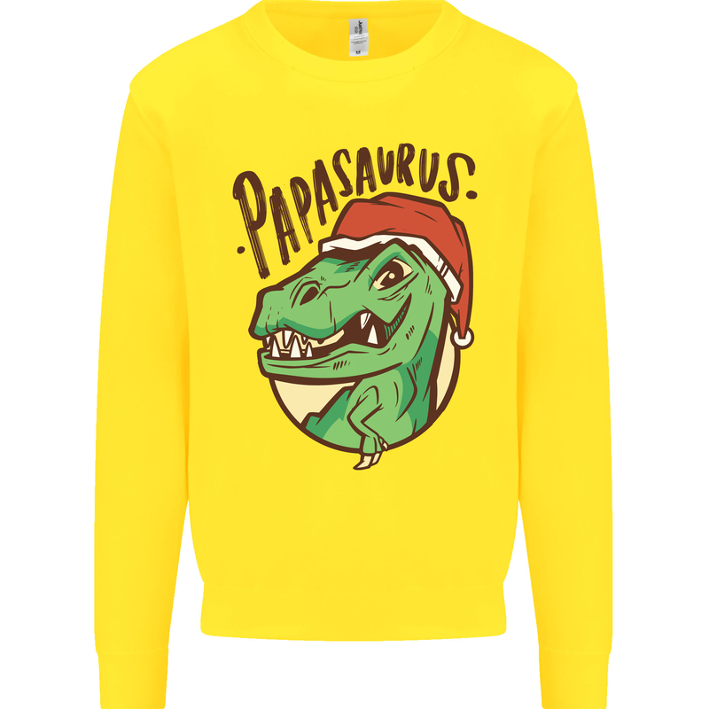 Christmas Papasaurus T-Rex Dinosaur Mens Sweatshirt Jumper Yellow