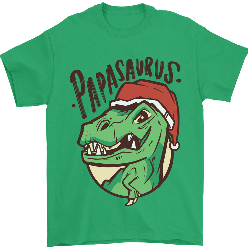 Christmas Papasaurus T-Rex Dinosaur Mens T-Shirt Cotton Gildan Irish Green